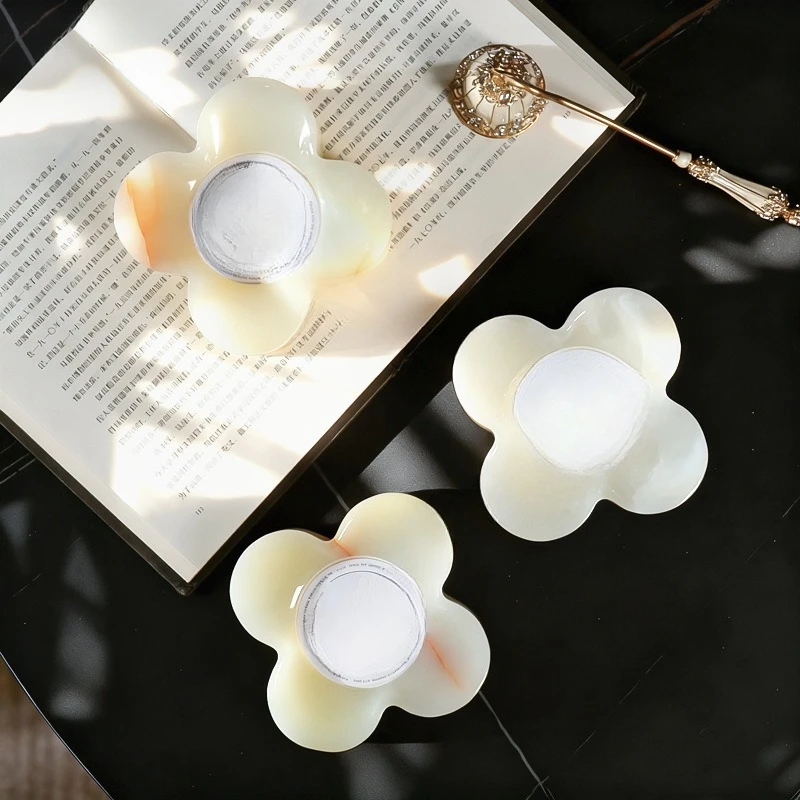 Modern Simple Natural Marble Petal Candlestick Ornament Home Furnishing Model Room Hotel Dining Table Candlestick Ornament