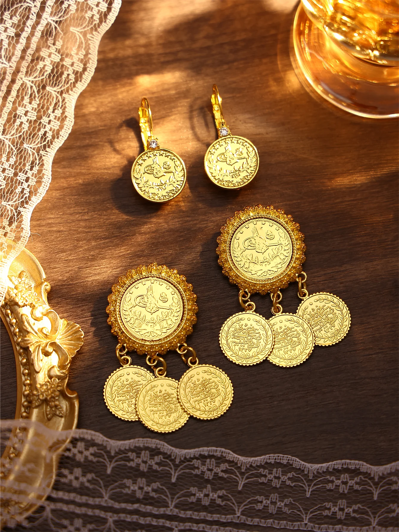 

Набор из модных ретро-брошей и серег с турецким монетным дизайном, женские украшения для праздничных банкетов