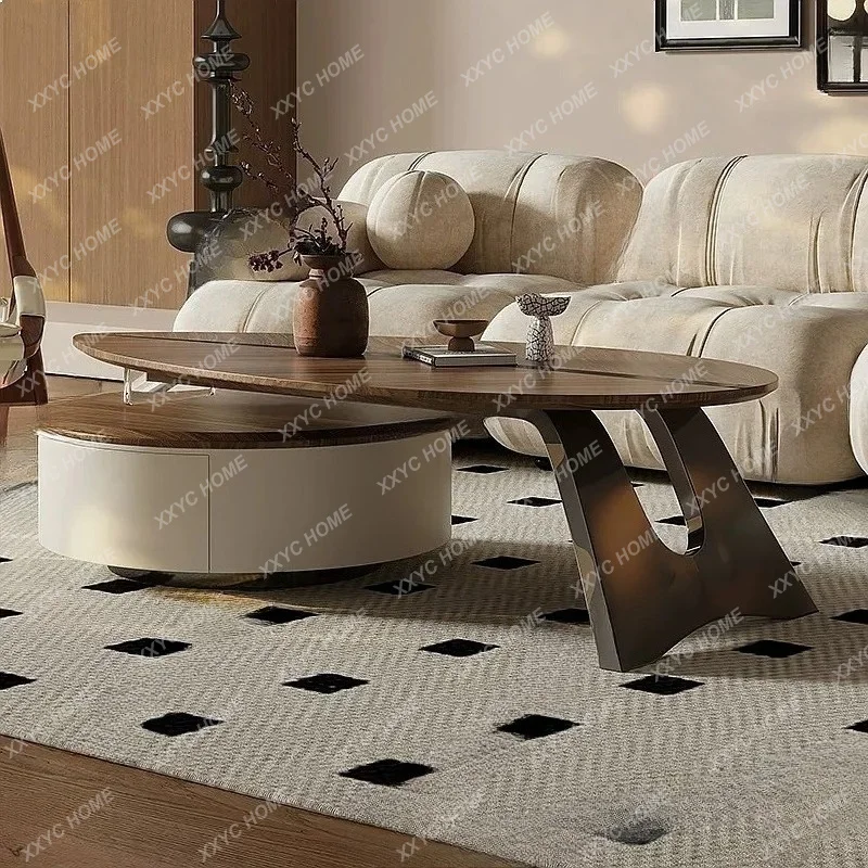 XXModern Leaf Coffee Table for Living Room,  Retro Creative Walnut Color Small Space Side Table Set