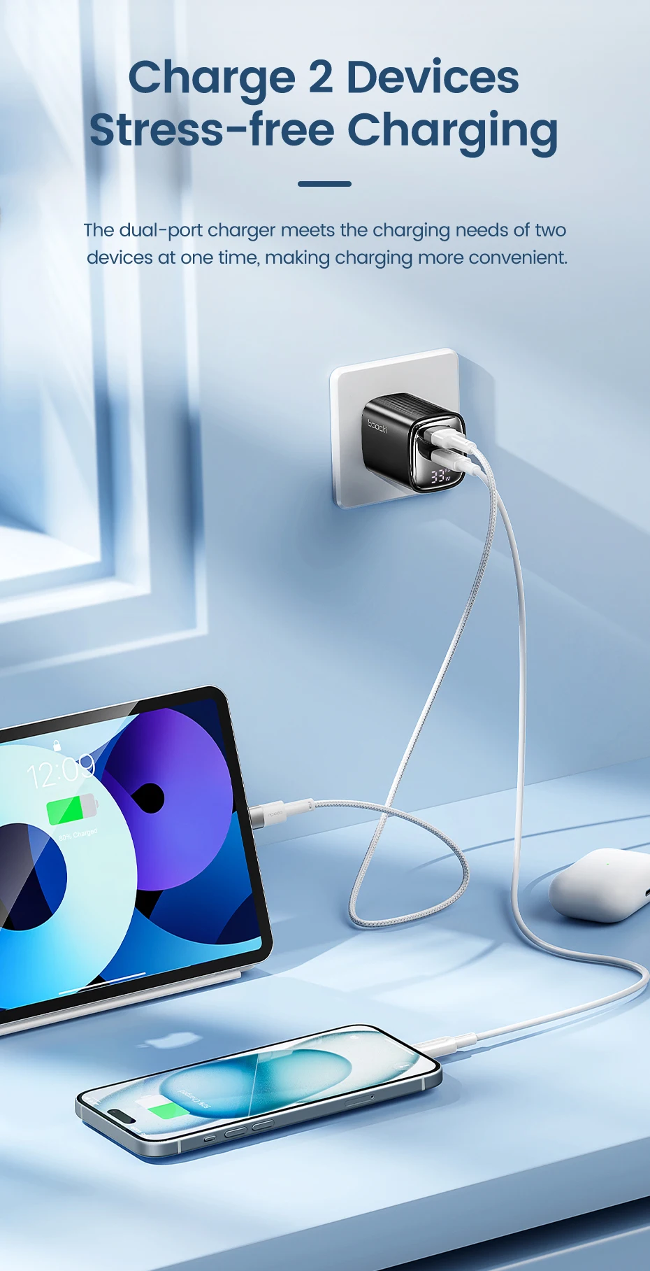 Toocki 33W GaN USB C Charger Digital Display Fast Charging Type C Charger for iPhone 15 14 13 12 Samsung Galaxy S23 S22 Xiaomi