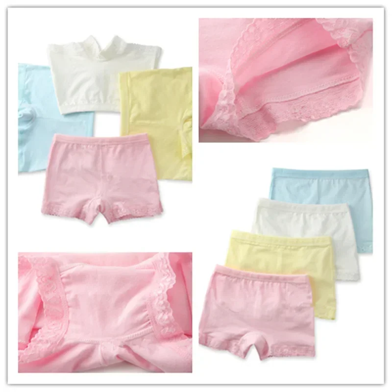 5Pcs/Lot Cotton Lace Pants Children Underwear Girls Safety Pants Candy Color Solid Shorts 2-12Years