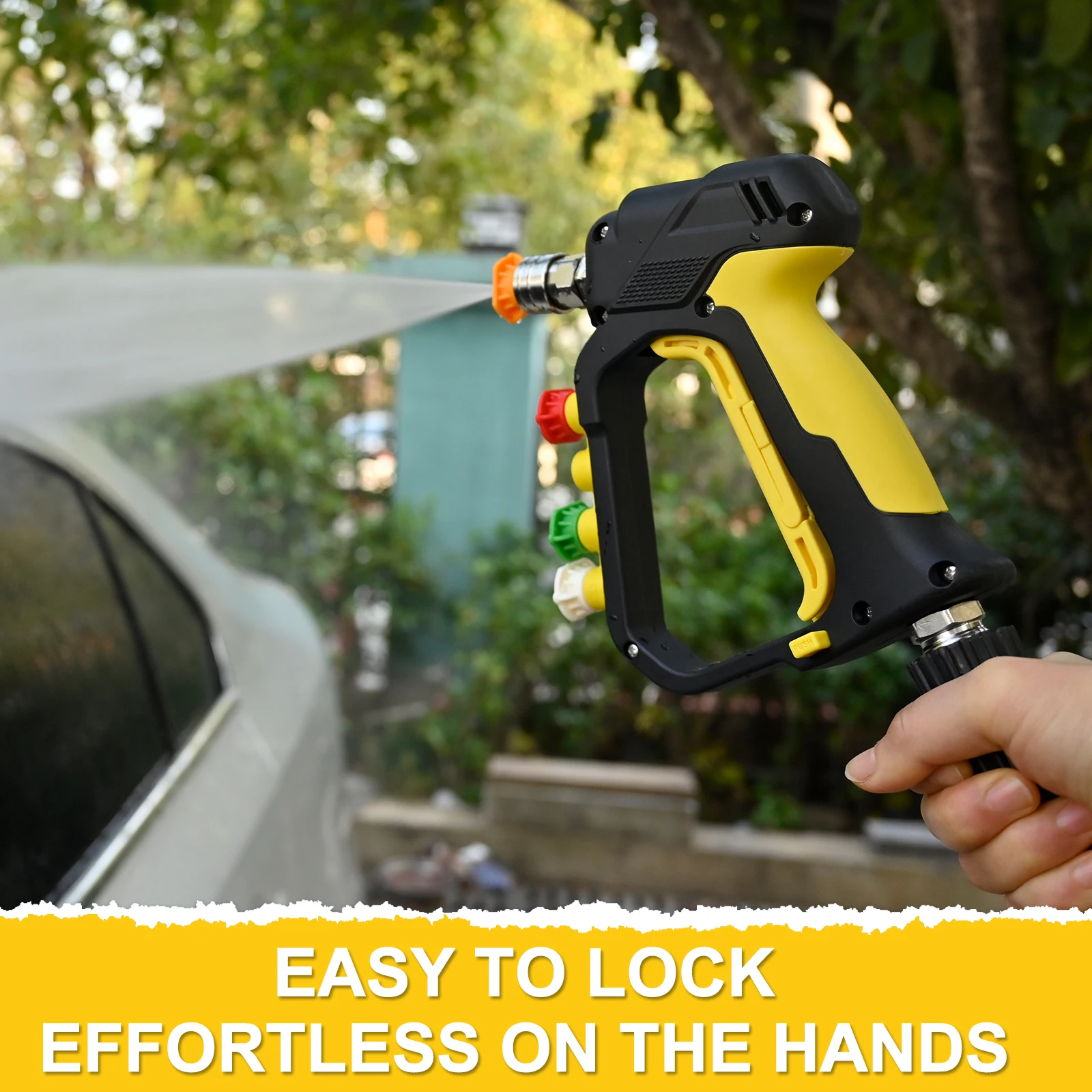 High Pressure Washer Short Spray Gun  Max 5000 PSI with Inlet M22-ID14mm & Outlet 1/4” Quick Connector & Nozzle Tips Holder