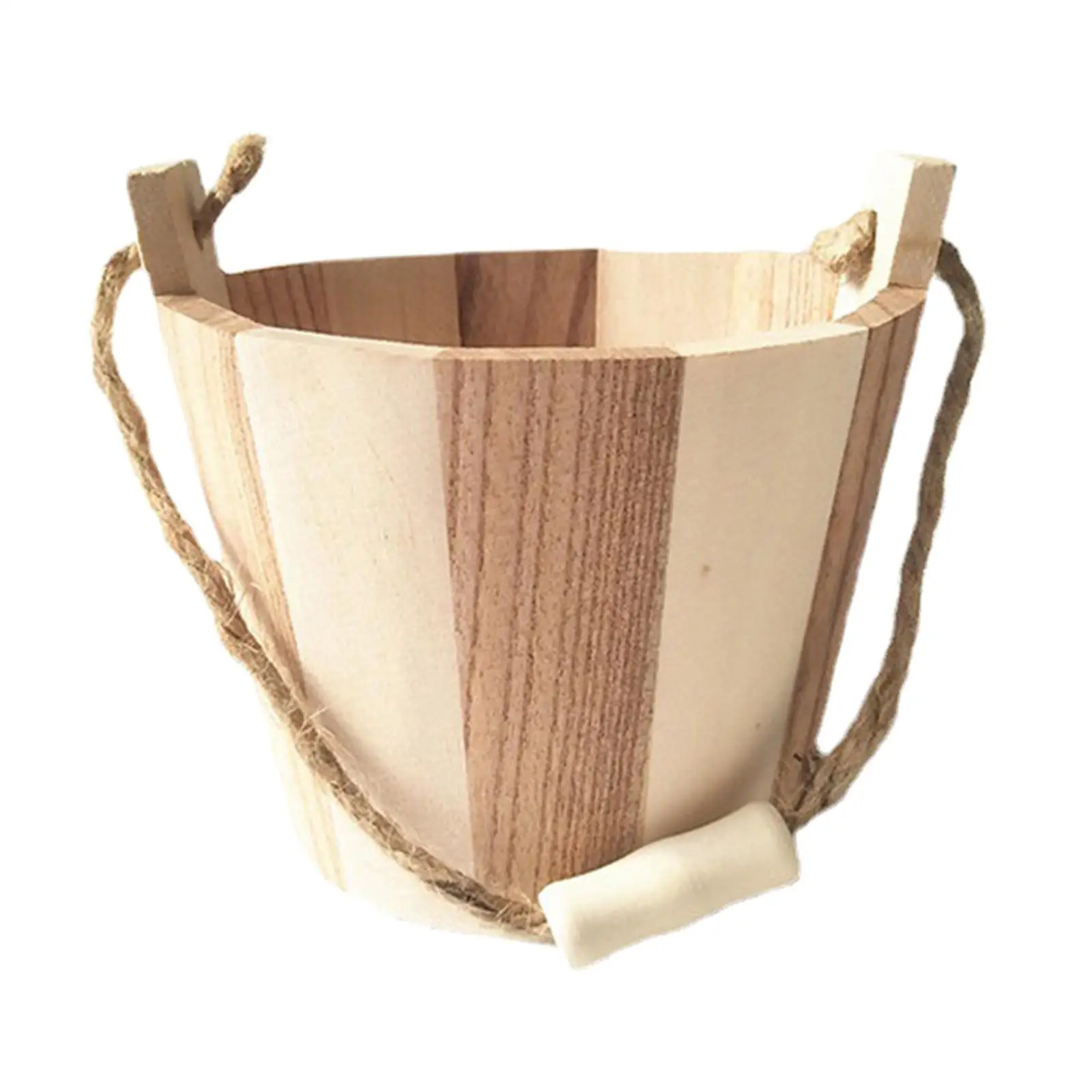 Mini Wooden Bucket Desktop Ornament Photo Props Miniature Wood Craft Bucket
