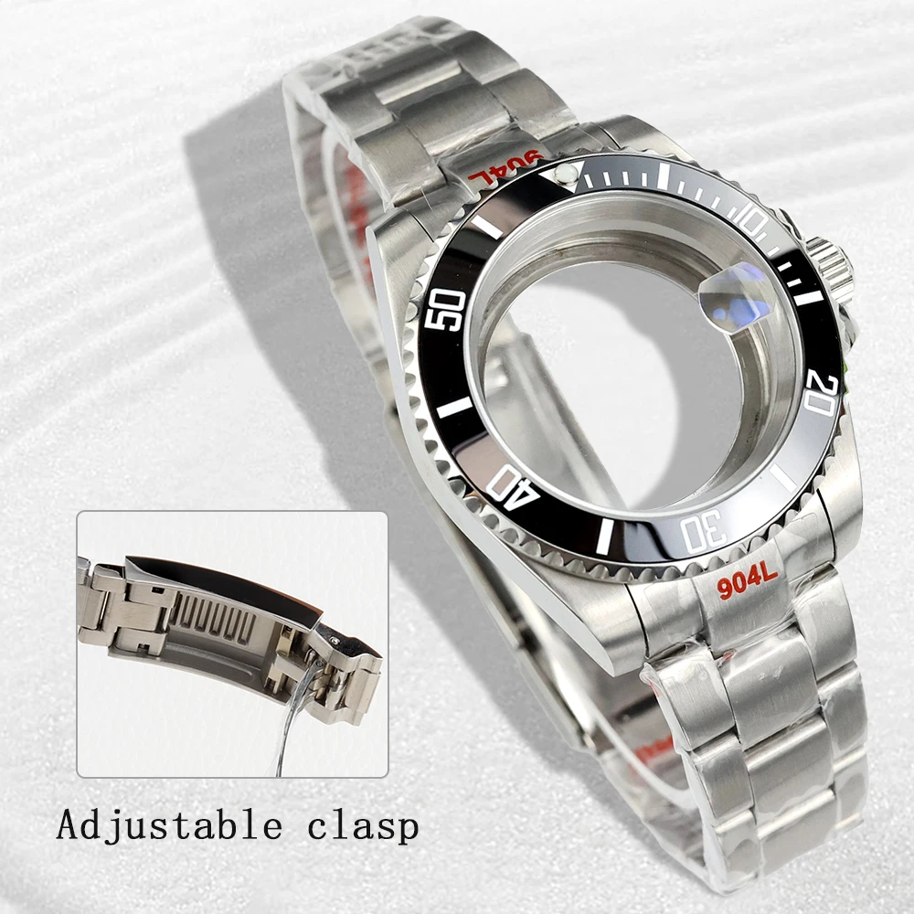 Watch Case Silver 40mm Fit Seiko nh35 nh34 nh36 nh38 Movement Solid Stainless Steel SUB Case Waterproof Brushed Oyster Bracelet