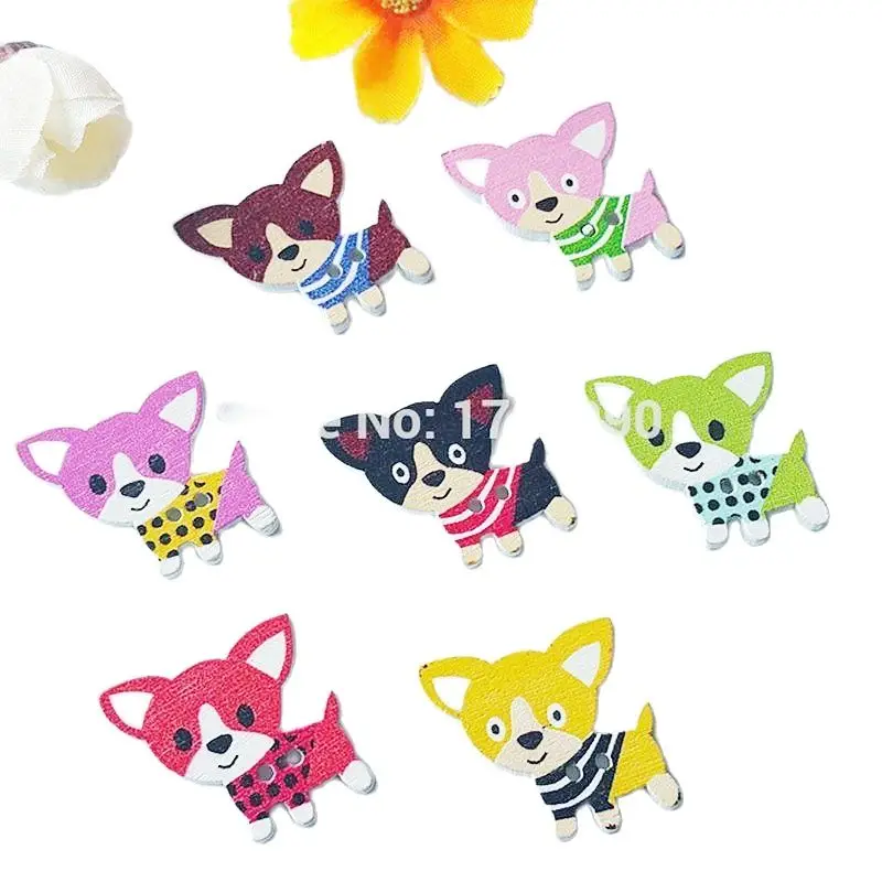 50Pcs/lot dog botones para artesanato craft/kids Clothing adornment Accessories wooden buttons 25x26mm 2 holes