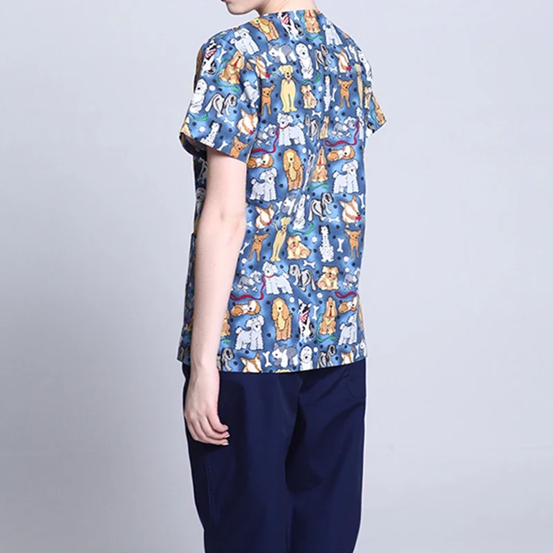 Uniformes de travail hospitaliers avec impression, vêtements de propor, chemisier médical à col en V, clinique dentaire, infirmière médicale, manches courtes