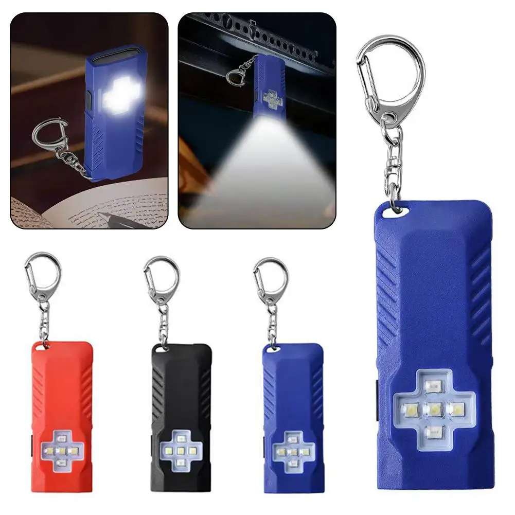 Mini Magnetic Flashlight Keychain Light 3 Modes Side White Red Blue Type-C Rechargeable EDC Light