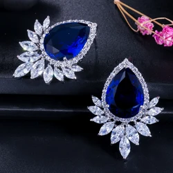 ThreeGraces New Trendy Blue Cubic Zirconia Stone Big Water Drop CZ Stud Earrings for Brides Fashion Wedding Party Jewelry E1173