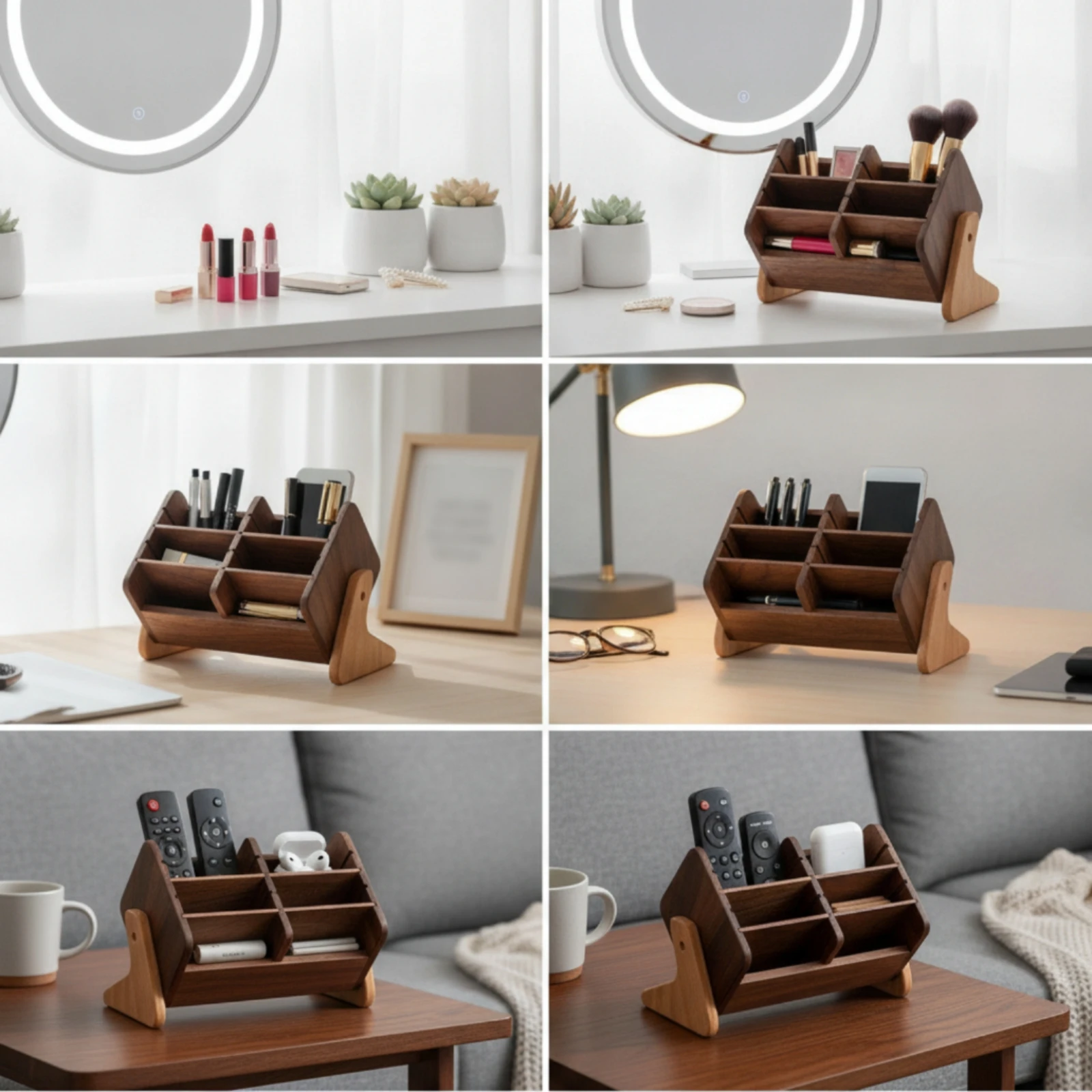Makeup Organizer with Adjustable Dividers Multifunctional Wood Organizer with Divider Cosmetic Storage Box Compact Sturdy