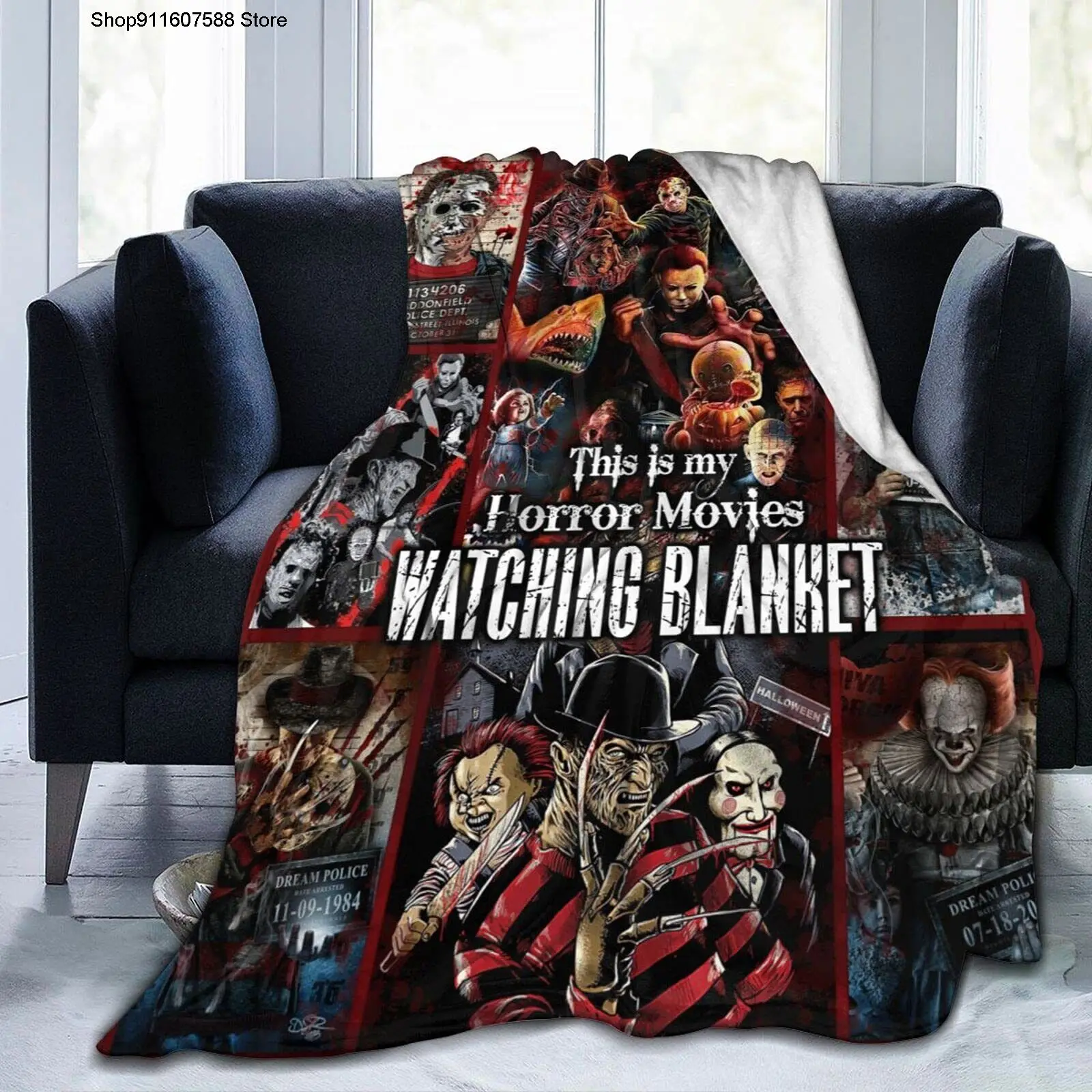 Horror Moive Blanket 3D Printing Flannel Blanket Cozy Soft Autumn Winter Warmth Blanket Home Decor Halloween For Adults Gifts