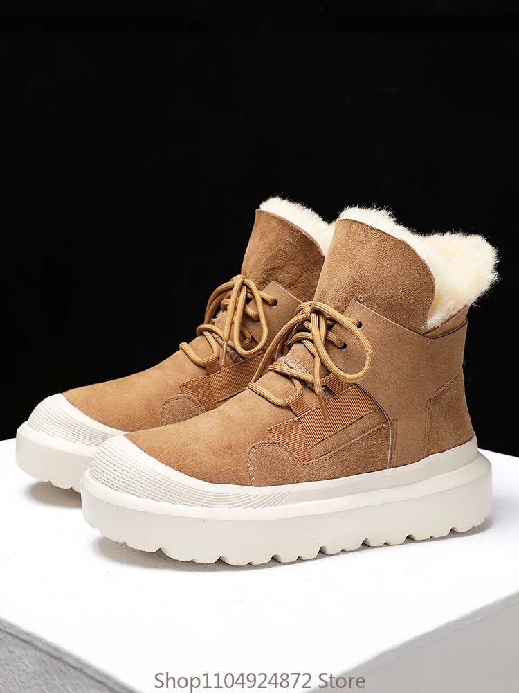 Winter Minus 40 Degrees Cold Proof Snow Boots Men's Sheepskin Wool Thick Plush Waterproof Warm Genuine Leather Cotton Shoes