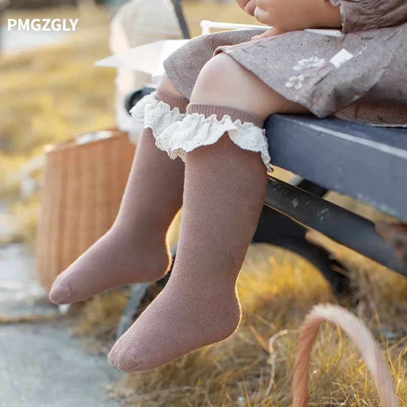 Autumn and Winter New Children's Socks Solid Color Combed Cotton Baby High Socks Double Needle Wings Accessories Girls Pile Sock