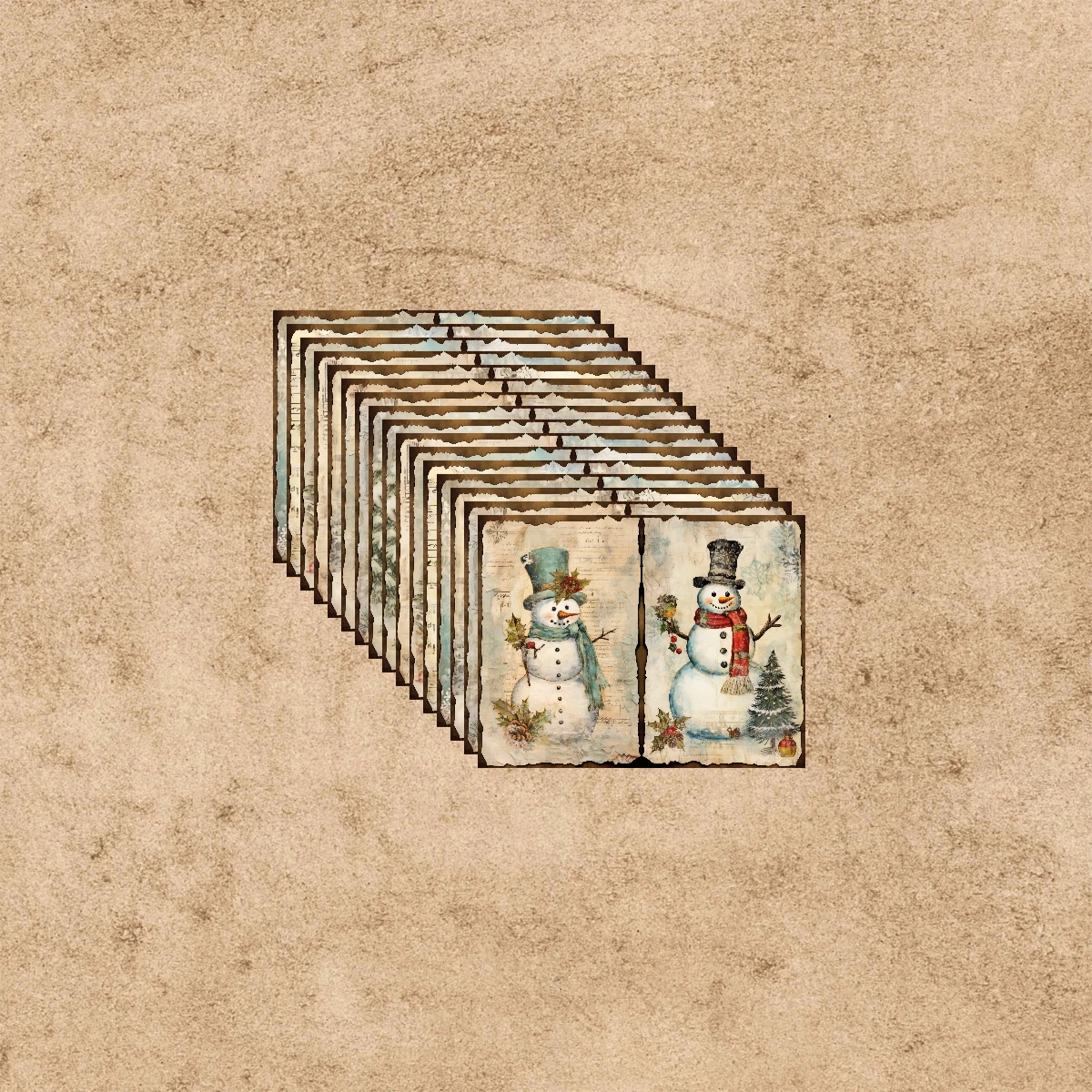 16 แผ่น A5 ขนาดผ้าพันคอสไตล์ที่แตกต่างกัน Snowman การจับคู่คอลเลกชันพื้นหลัง Vintage Grunge Journal Planning Scrapbooking