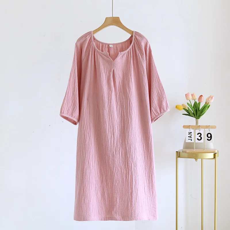 Women's Long Skirt Solid Color Crepe Nightdress Cotton Home Dress sleepwear