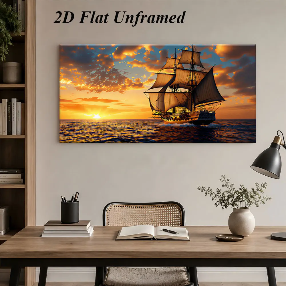 (1PC Unframe)1 sunset sailboat frameless decoration painting, ocean scenery, living room, bedroom, office decoration painting, e