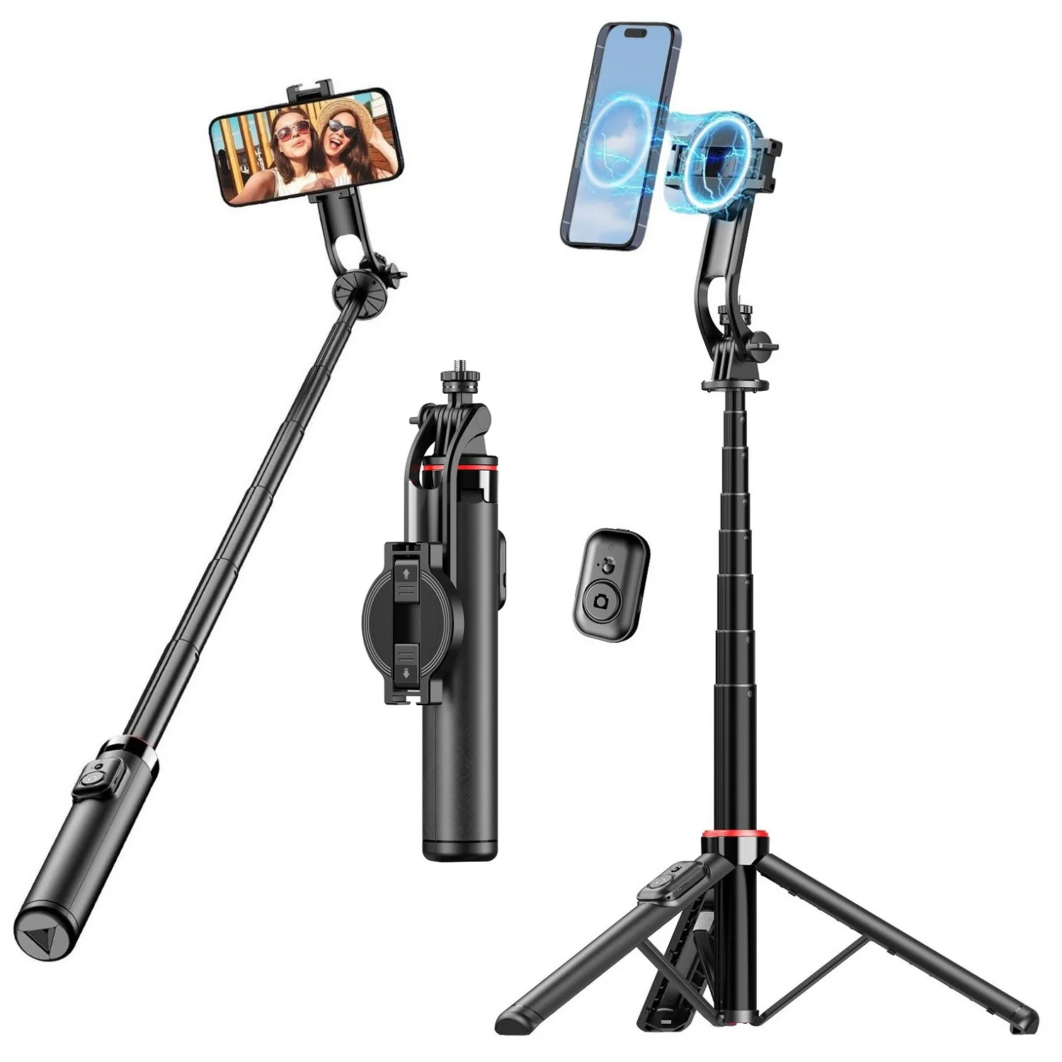 

Magnetic Selfie Stick Tripod for iPhone, 51" Phone Tripod Stand Compatible with Magsafe Travel Tripod for iPhone Android Phones