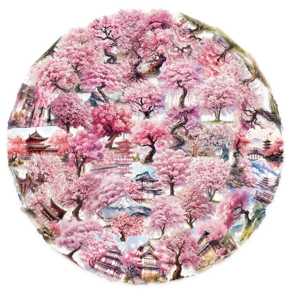 

10/50pcs Pink Japan Cherry Flowers PET Stickers Decals For Phone Laptop Notebook DIY Aesthetic Transparent Stickers Kids Gifts