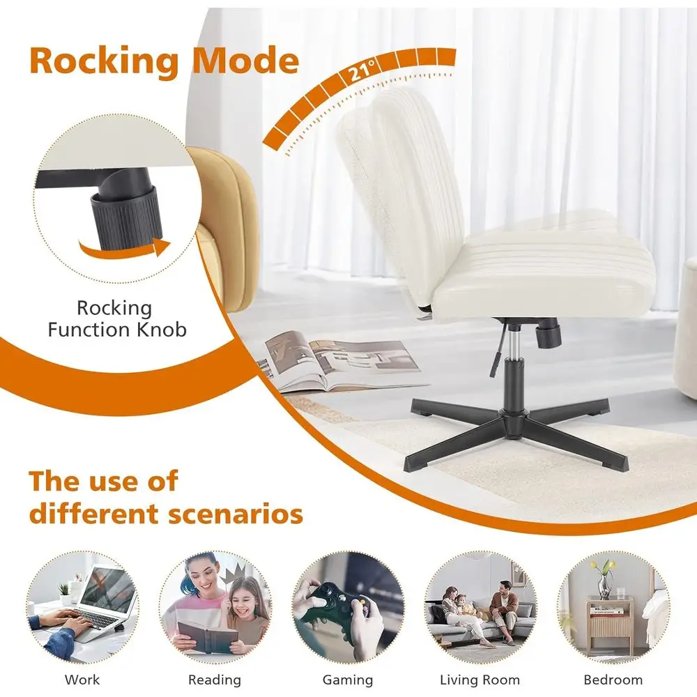 كرسي مكتب دوار قابل للتعديل، بدون ذراع، جلد صناعي، بدون عجلات، ارتفاع الغرور، مقعد عريض لاستخدام الكمبيوتر المكتبي المنزلي