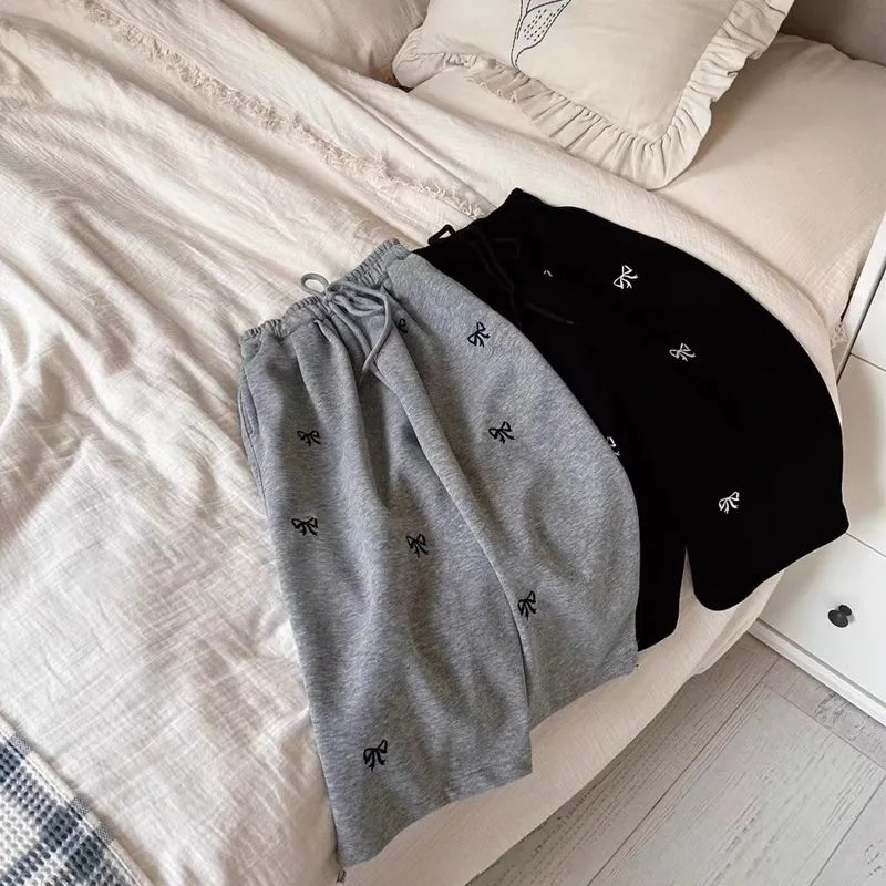 Spring and Autumn Girls' Casual Pants Baby Foreign Children's Trendy Brand Korean Version Sweatpants Bow Wide Leg Pants