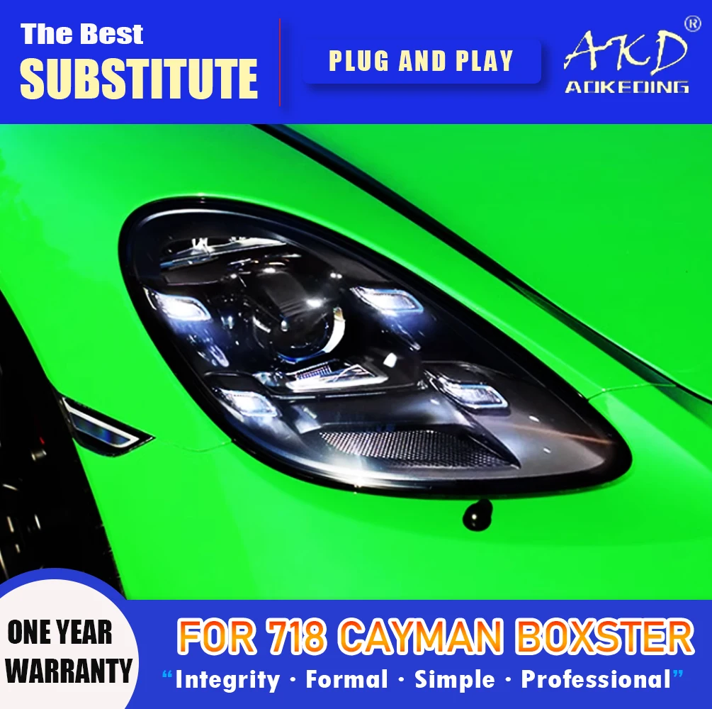 

AKD Head Lamp for Porsche 718 cayman LED Headlight 2016-2021 Headlights boxster DRL Turn Signal High Beam Angel Eye Projector