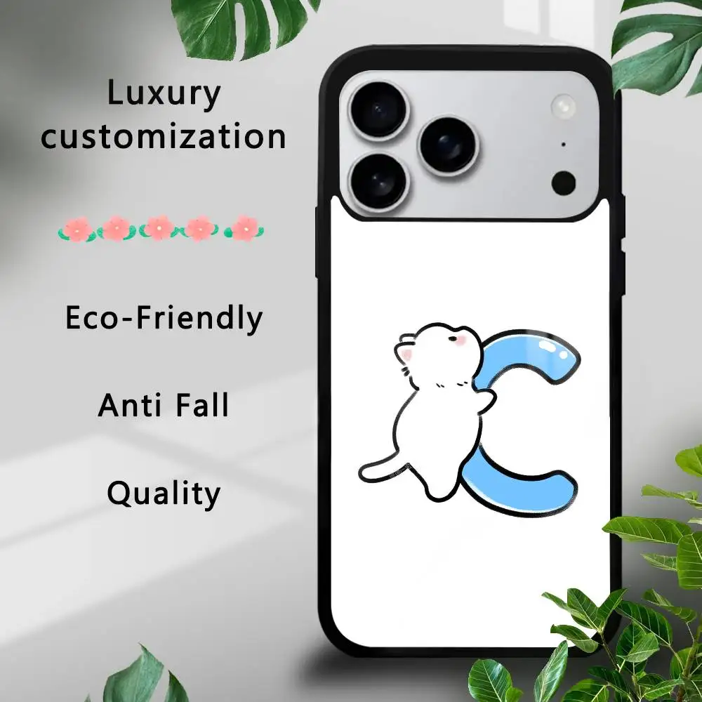 Kätzchen Englisches Alphabet Handyhülle für iPhone 17 16 15 14 13 12 11 Pro Xs Max Mini Plus Celulares Hard Funda