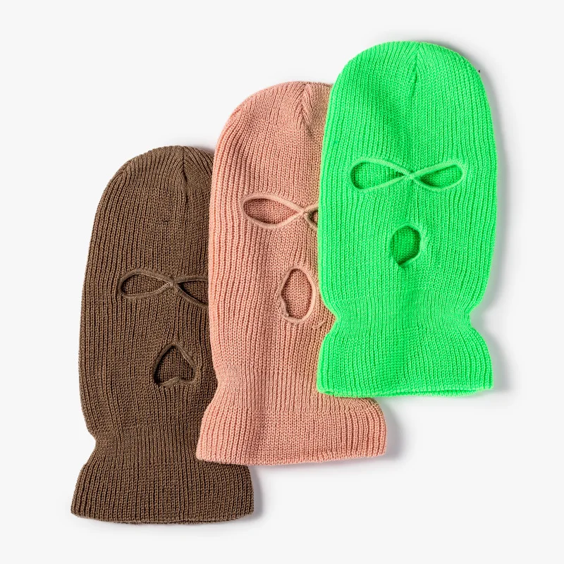 Balaclava Hat ski mask 3-Hole Knitted Full Face Cover Riding a mask Winter hat Keep warm Pure color Set head cap