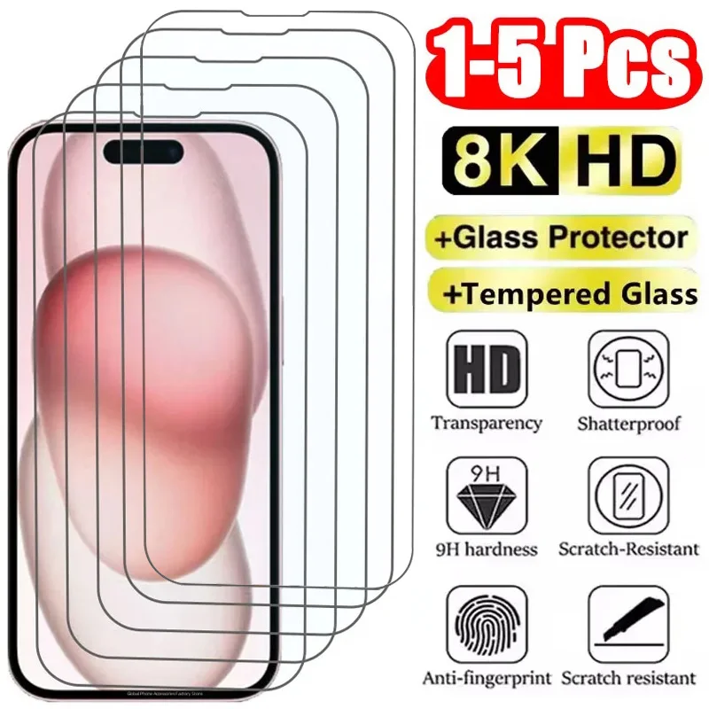 واقي شاشة من الزجاج المقسى 1 5 قطعة لهاتف iPhone X XS XR 11 12 13 14 15 16 17 Pro Max Mini Plus SE نماذج الجيل الثالث #1