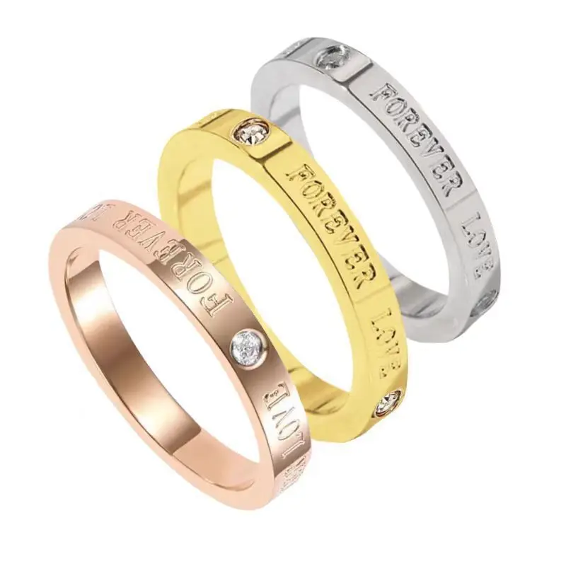 Luxury Stainless Steel Ring For Women Forever Love Letter Zircon Fashion Finger Accessory Jewelry Female Lover Gifts Wholesale
