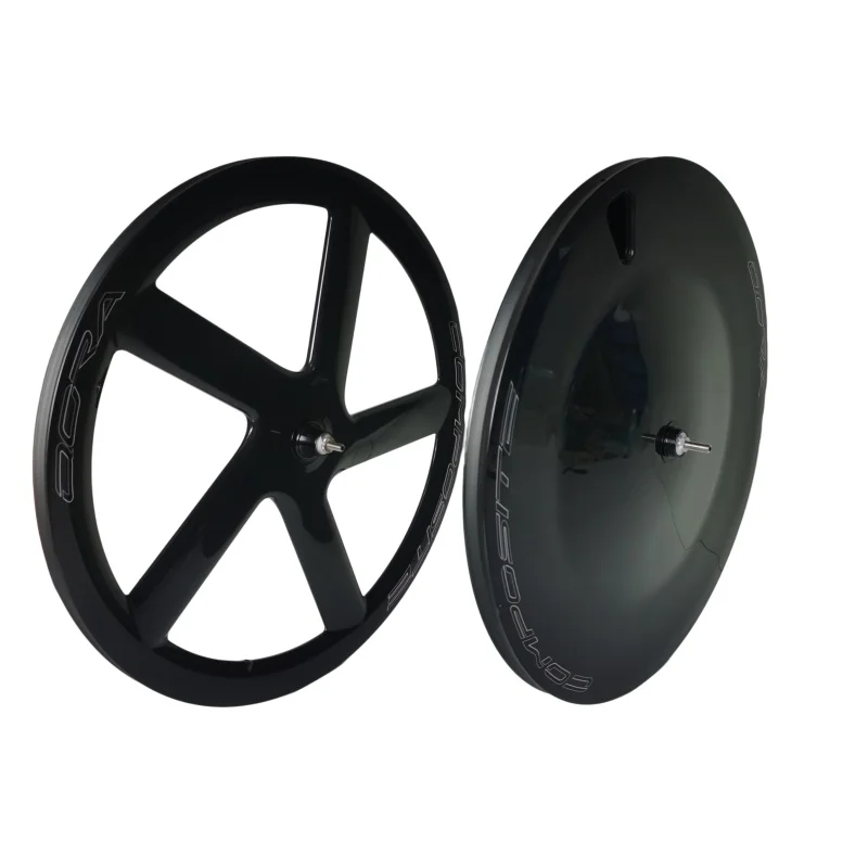 QORA 700C Carbon Fiber Bike Wheelset Front 5-Spoke Rear Disc Wheels for Disc Brake/Rim Brake/Fixed Gear TT Bicycle Wheel