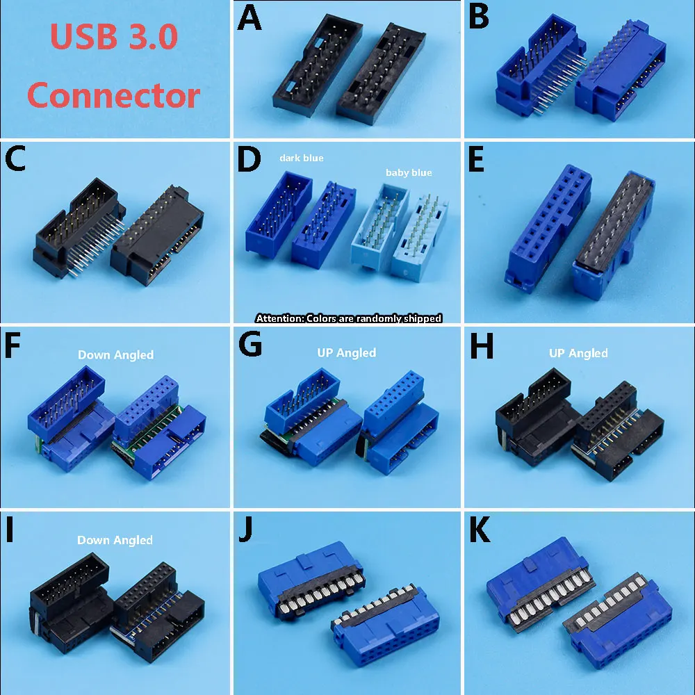 2Pcs USB 3.0 19 / 20Pin Male Female Connector 90/180 Degree Motherboard Chassisplugged Plate IDC 19 Pin 20 Pin Connector Socke