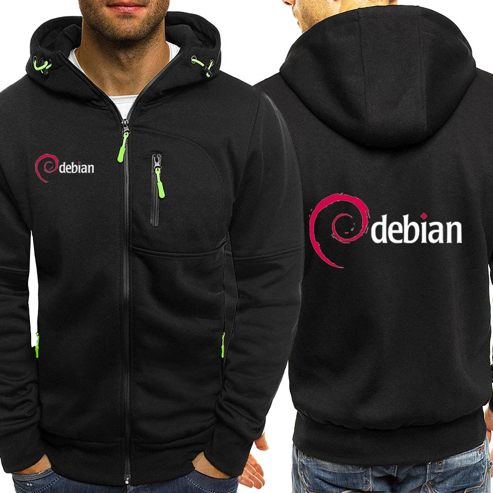 리눅스 데비안 2024 삼색 후드 재킷 남성용, 편안한 레저 슬림핏 스플라이싱 지퍼 탑, 용수철 가을