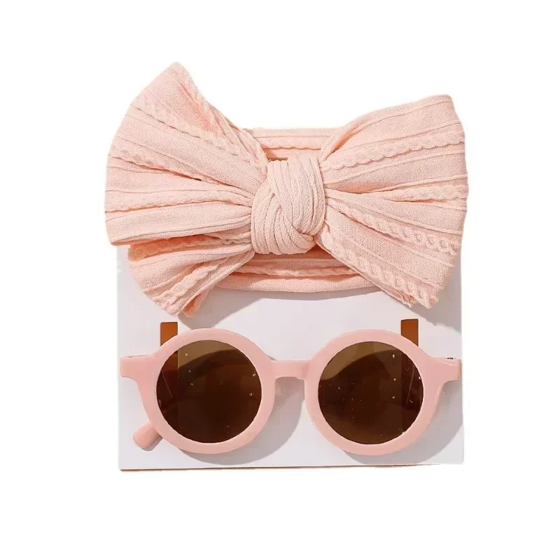 Wide Hairband Round Sunglasses for Kids,Solid Color,Cotton Bowknot,Baby Girls,Kids Hair Accessories,New,2pcs per Set