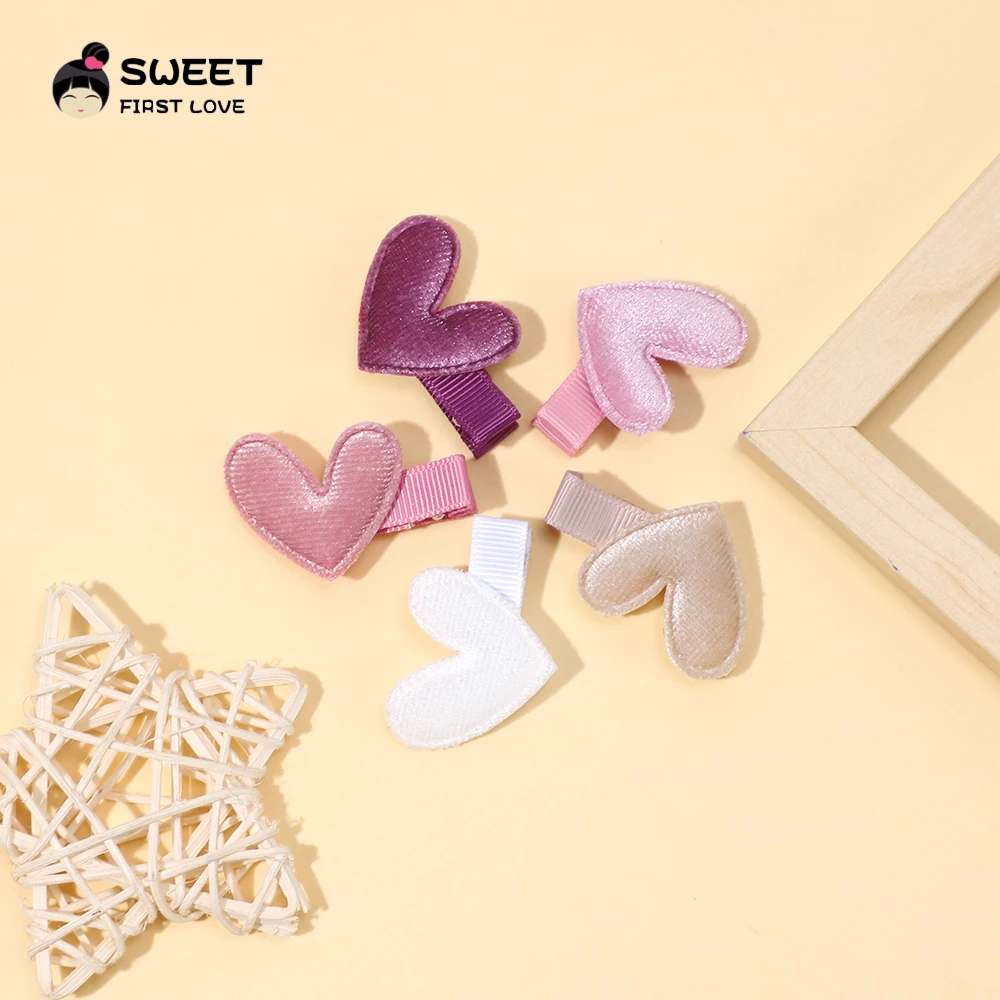 5Pcs/Set Baby Girls Heart Hair Clips Soft Velvet Hairpin For Kids Handmade Fully Lined Barrettes Children Hair Accessories