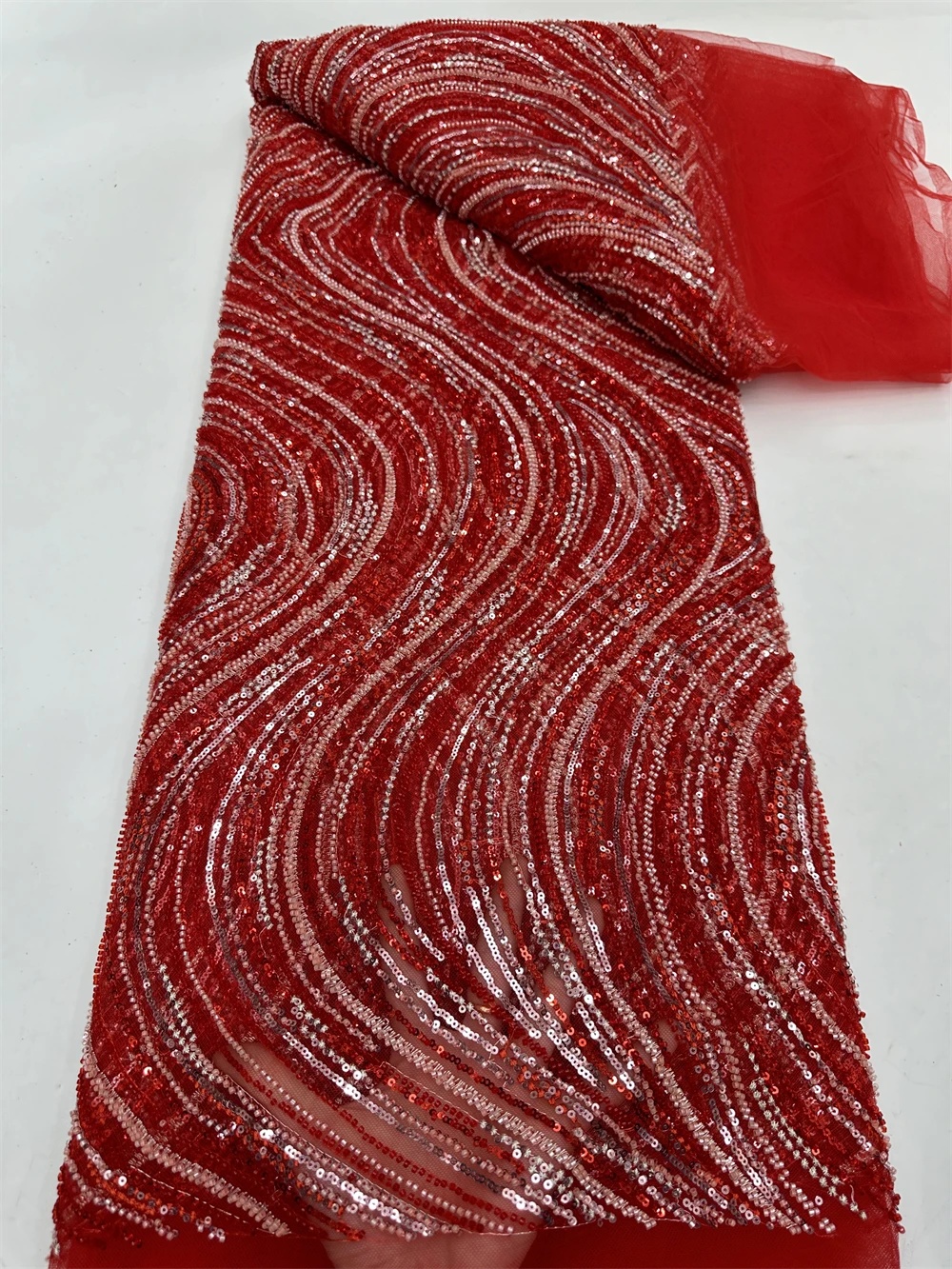 

5Yards African Lace Fabric High Quality Beaded Embroidered Mesh Lace with French Sequins for Wedding Nigerian 2026 Latest Design