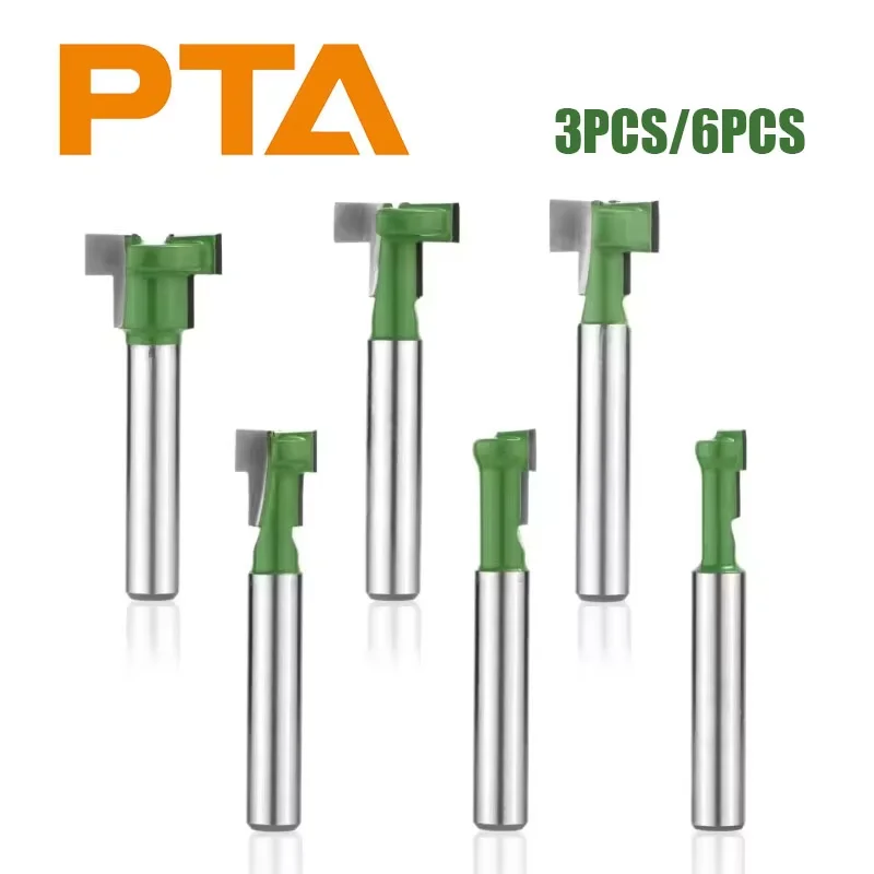 

6Pcs 1/4inch Shank Keyhole Router Bits Set Carbide T Slot Router Bit Multipurpose T-Track Grooving Router Bit Woodworking