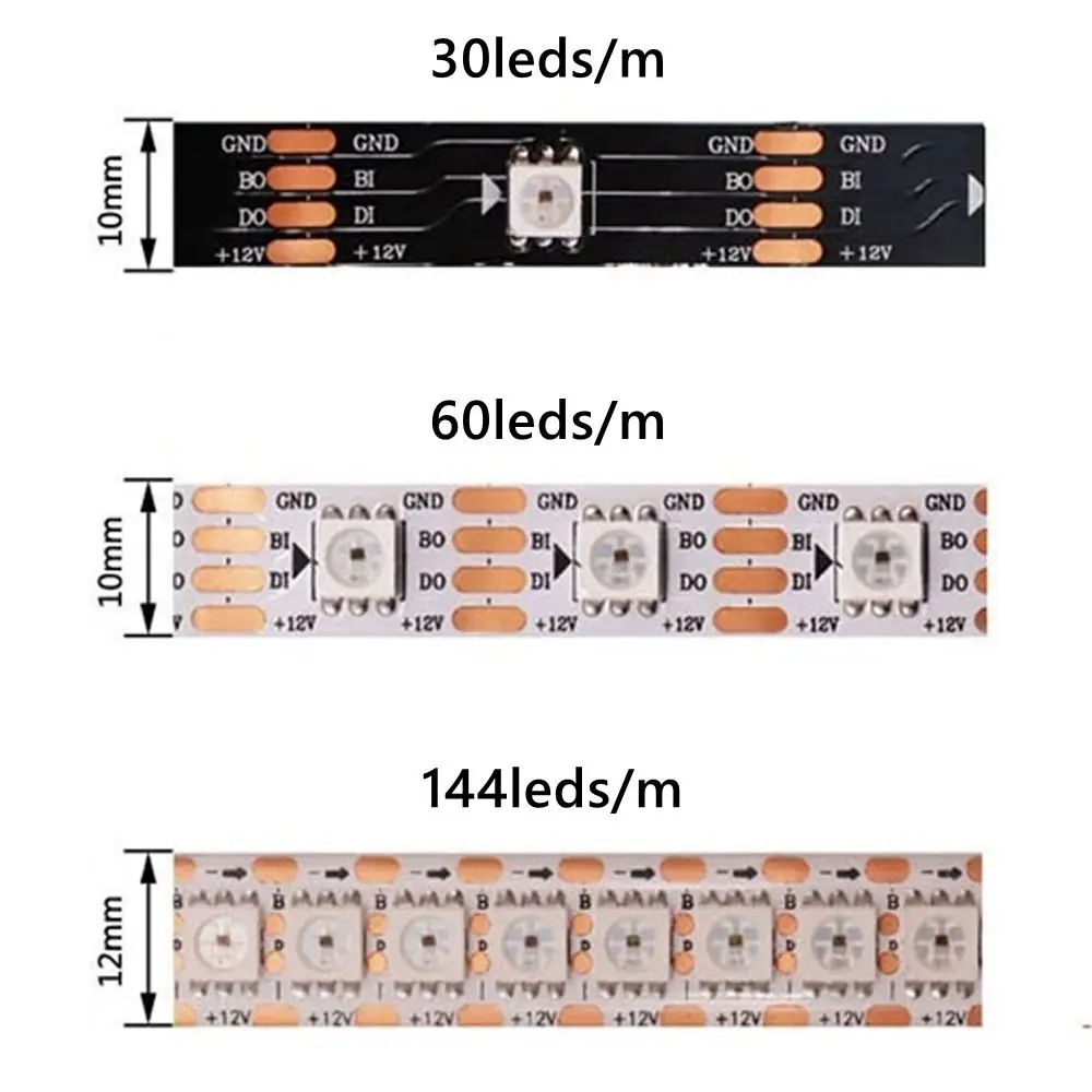 Kit de Fita LED endereçável individualmente, WS2815, WS2812B WS2813 Actualizado, RGB, DC 12V, 14 Teclas, 17 Teclas, 21 Teclas, 30 LEDs, 60 LEDs, 144