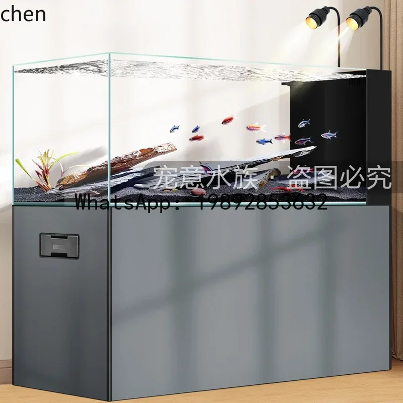 

L14-ultra-white glass stream fish tank living room screen partition entrance large floor-to-ceiling aquatic tank