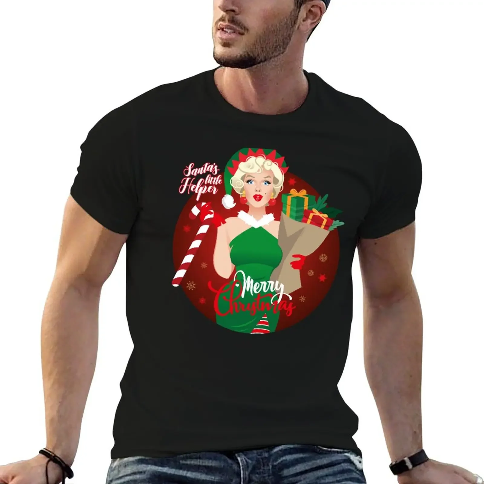 Santa's little helper T-Shirt graphic tee shirt summer top essential t shirt mens big and tall t shirts