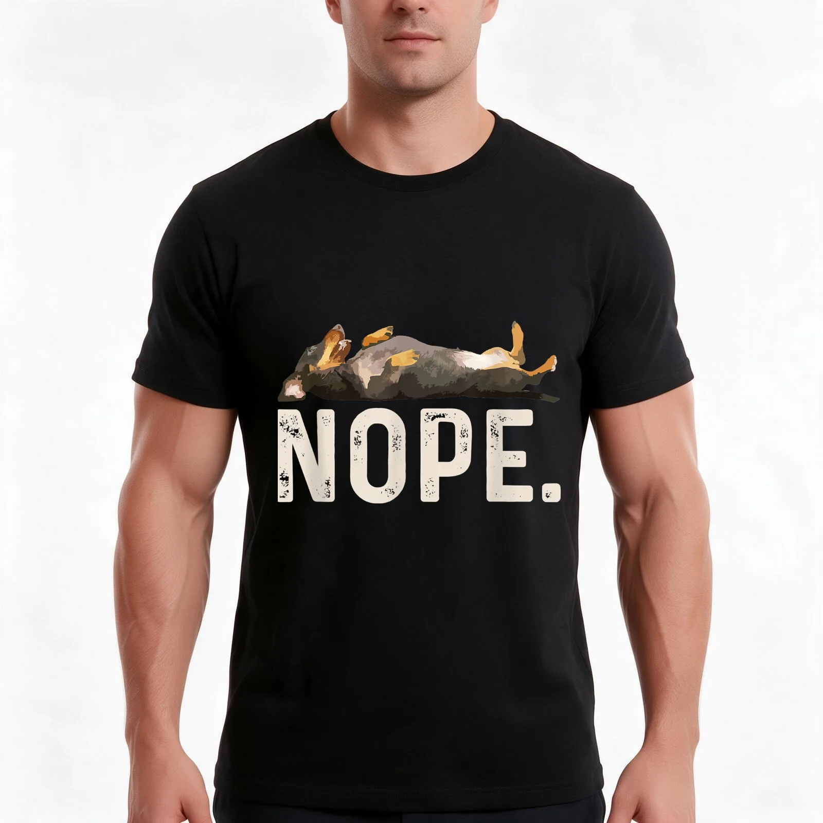 Nope Lazy Dachshund T-Shirt, Summer Casual Cotton Tee, Oversized Streetwear Tops, Vintage Graphic Print, Loose Fit Short Sleeve