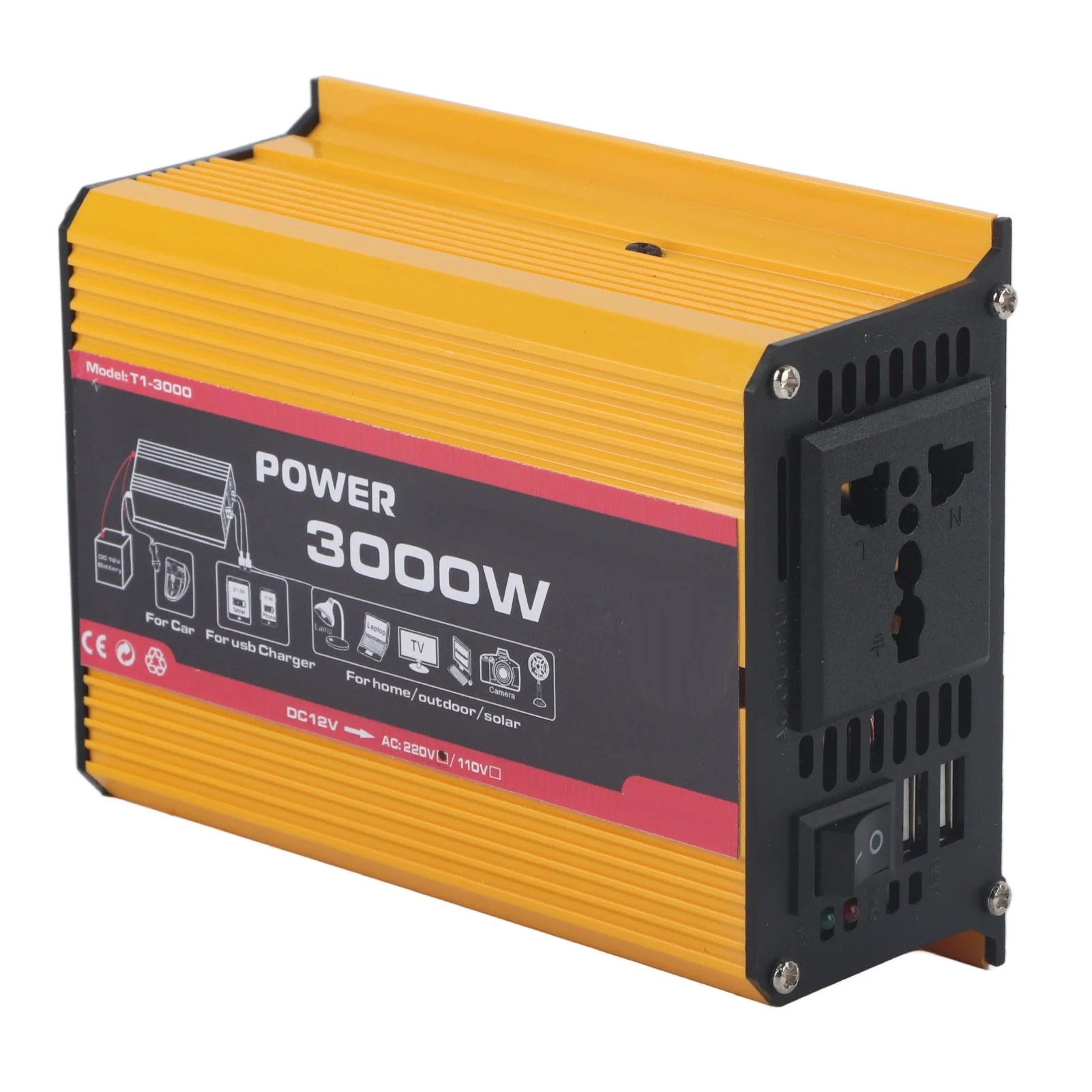 Car Inverter 3000W Dual USB Auto Power Converter Modified Sine Wave Transformer