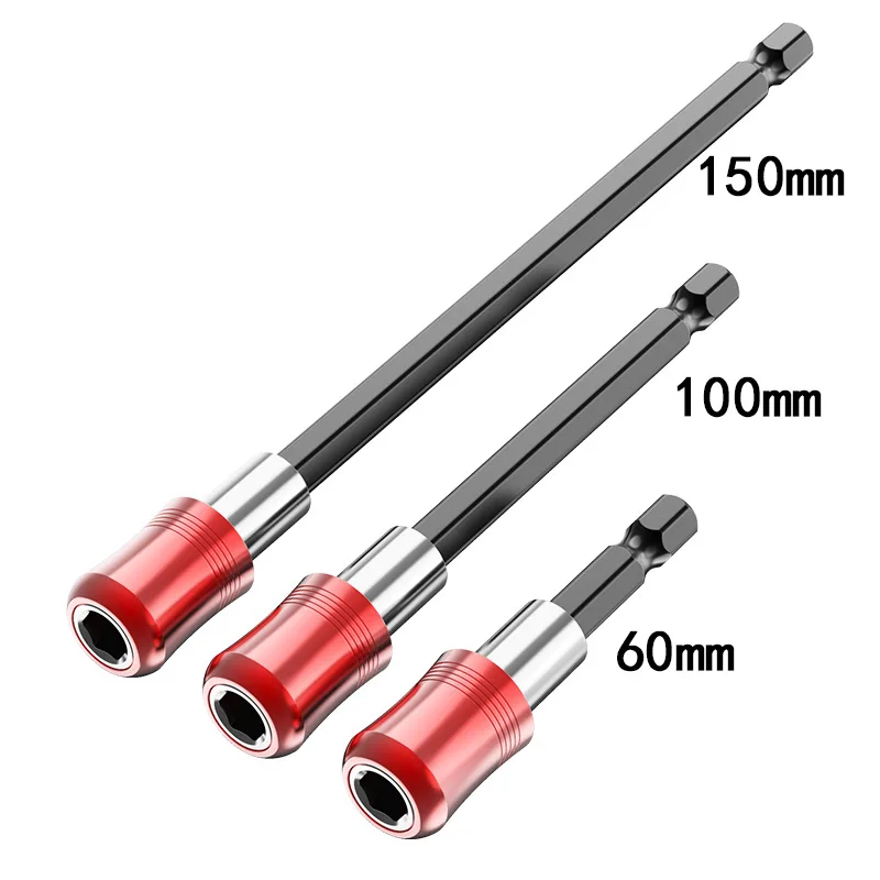 LIDIAO Magnetische Sechskant-Bit-Verlängerungsstange, sechseckiger Griff, rot, dreiteiliges Set, Schnellverschluss, selbstsichernde Verlängerungsstange, Schraubendreher