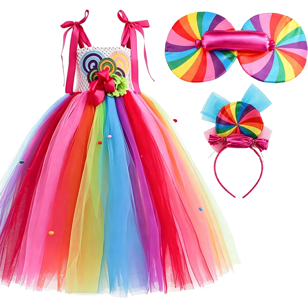 Halloween-Karnevalskostüm für Kinder, Lollipop-Kleidung, Purim-Kostüm, Hübsches Tutu, Flauschiges Bonbon-Prinzessinnen-Ballkleid – Detail 9
