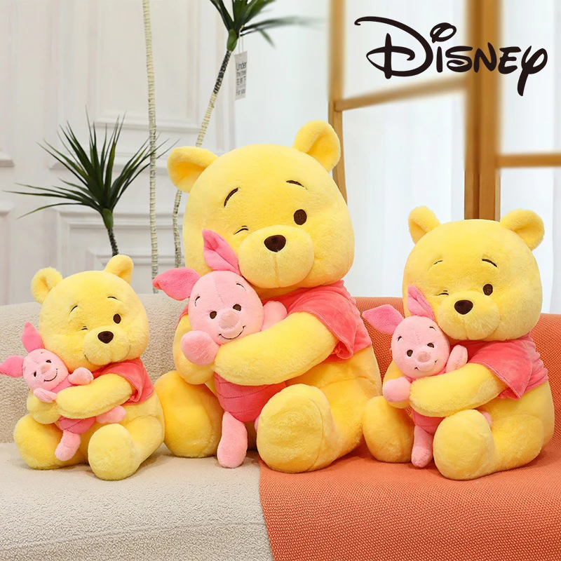 Pluszak Kubuś Puchatek Disney 35cm, kreskówkowy Kubuś Puchatek przytulający Świnkę, poduszka-lalka, dekoracja domu, prezent na urodziny, Boże Narodzenie, Nowy Rok