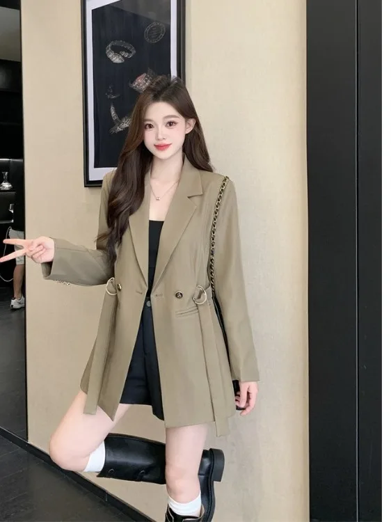 

plus Size Retro Double Breasted Suit Jaet Women's Loose Mid-Length Western Sle Top for Autumn High Waist Korean Sle