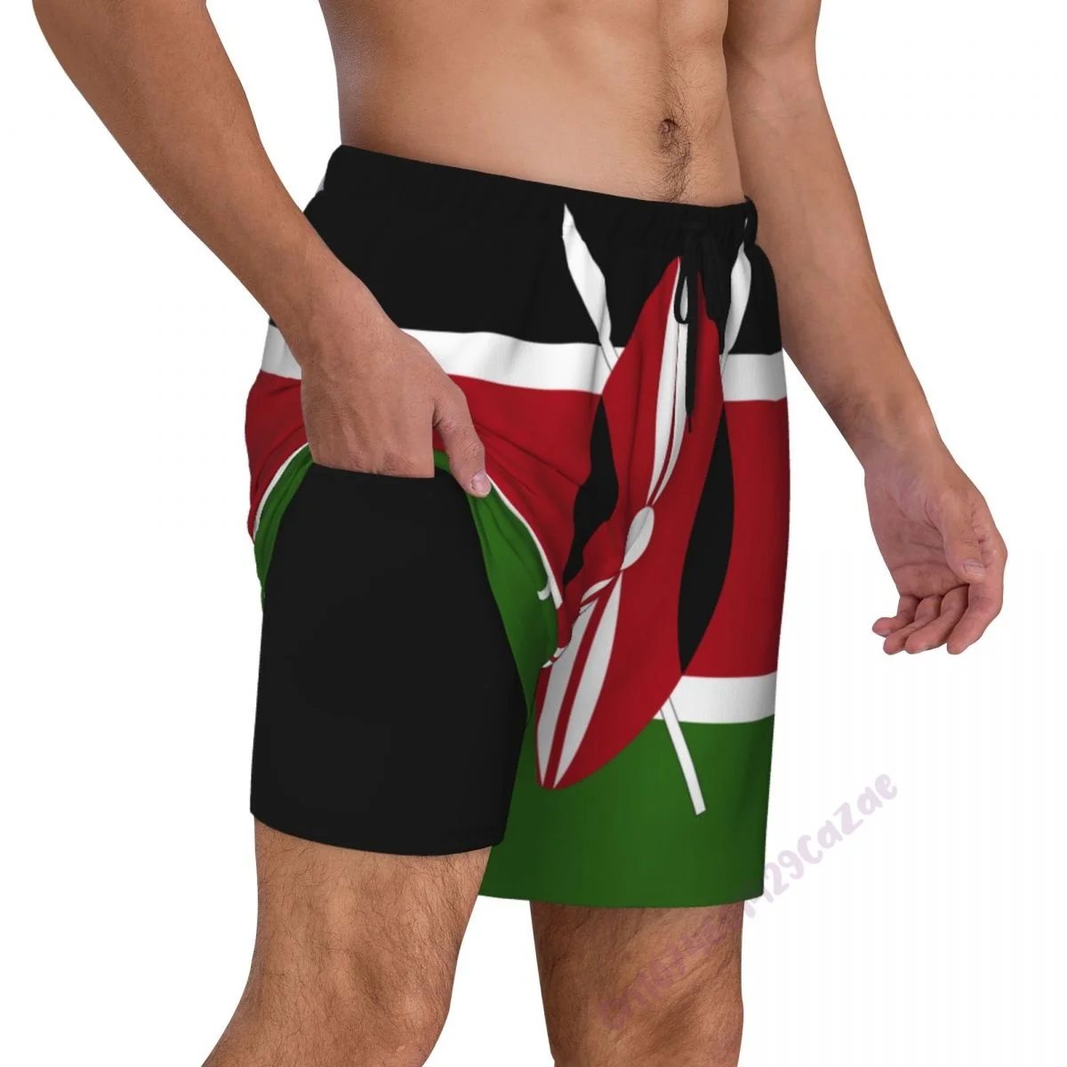 

Мужские плавки с 3D-флагом Кении и компрессионной подкладкой 2 в 1, быстросохнущие летние шорты для плавания с карманами