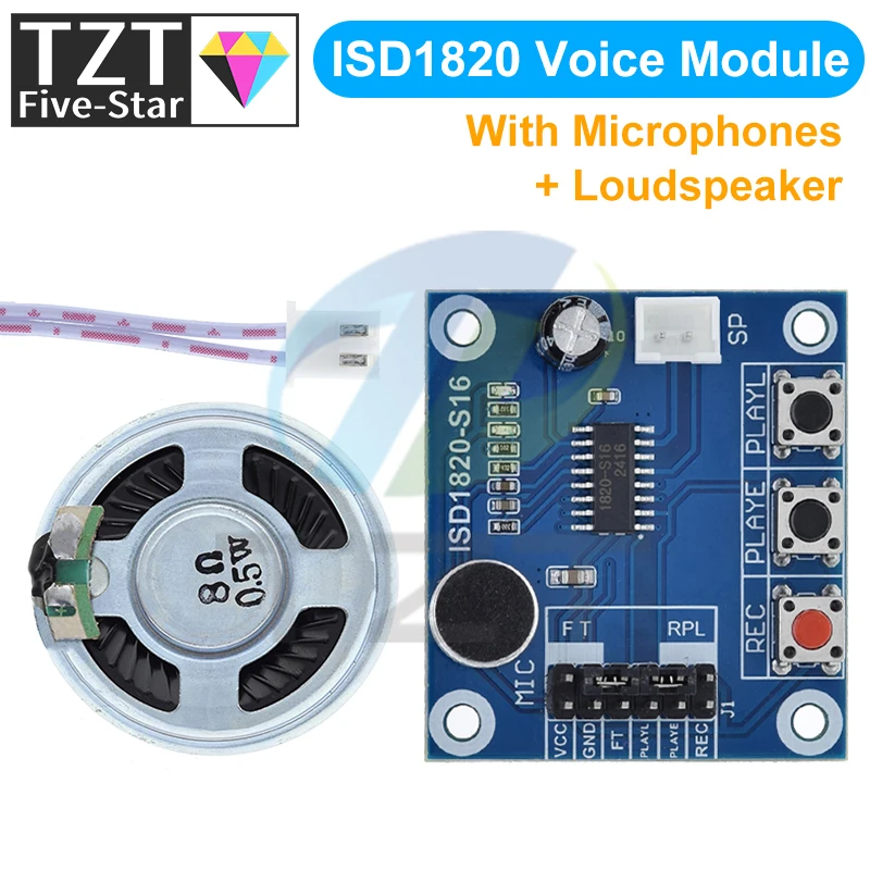 TZT ISD1820 recording module voice module the voice board telediphone module board with Microphones + Loudspeaker