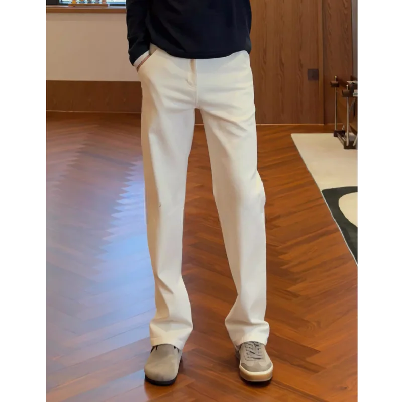 

Spring 2026 Men's Premium Feel Waed White Wide Leg Straight Cut Jeans Casual Faion Urban Sle mid Waist Zipper Closure