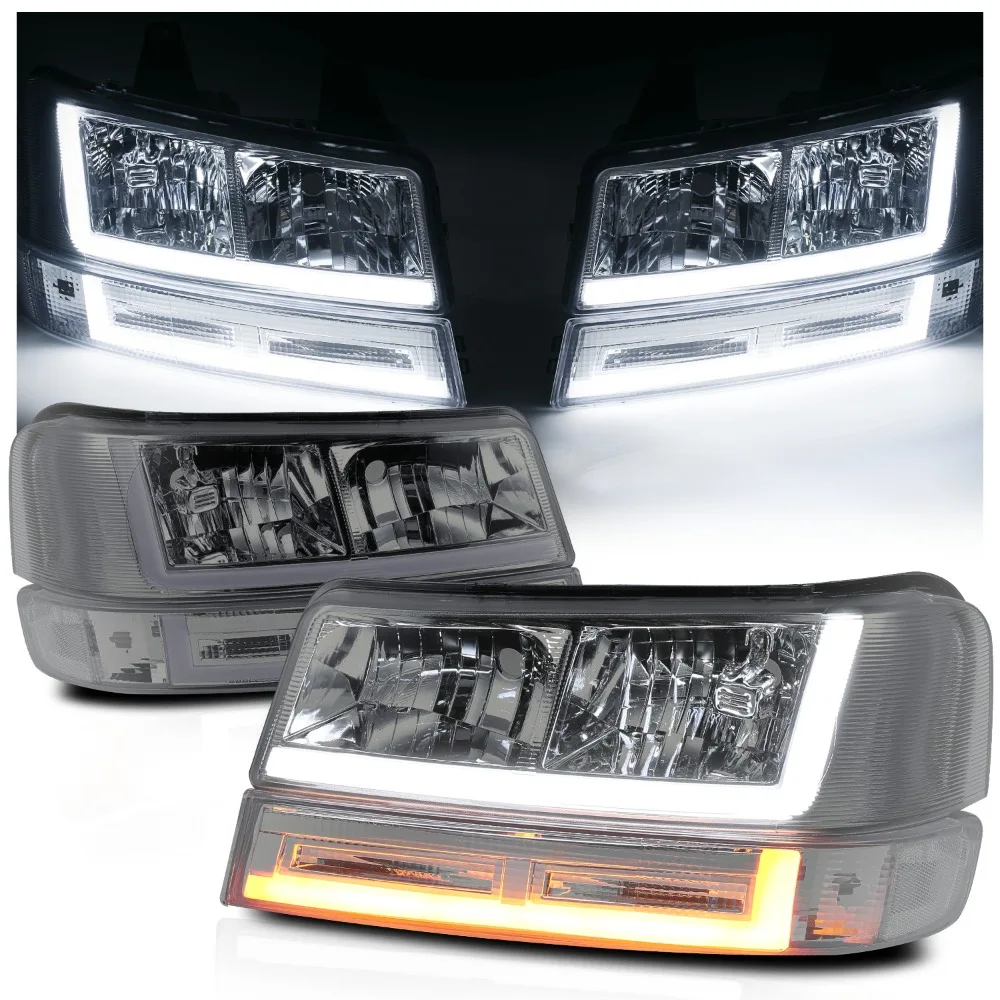[LED RUNNING LIGHT BAR]4PC Smoke Headlight Lamp+Bumper Signal for 03-23 Express