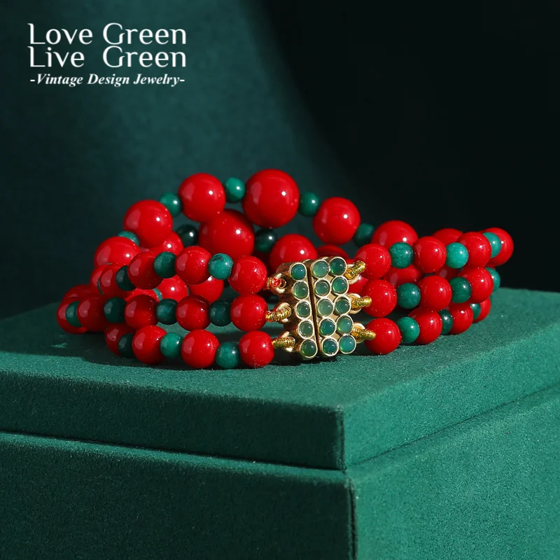 

Bohemian Jewelry Vintage Red Beaded Bracelets For Women Green Christmas Gift Layered Charm 2025 Accessories Valentine'S Day