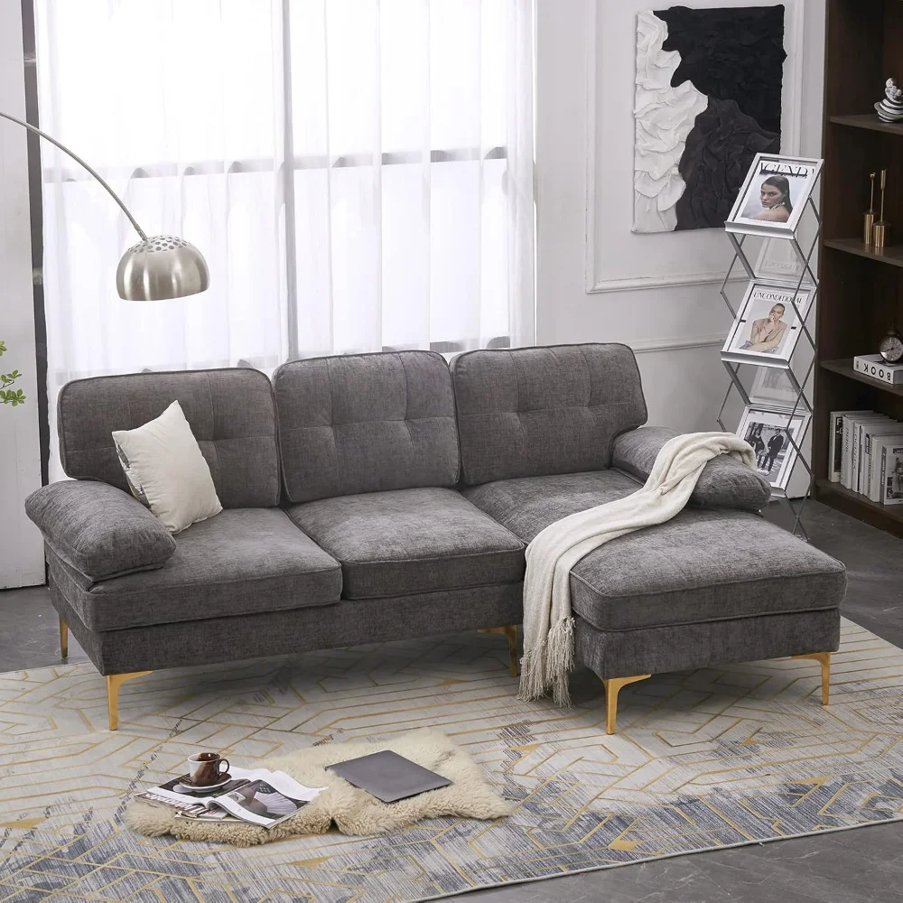 

Sectional Sofa 83" L-Shape Sofa Couch 3-Seat Couch with Chaise ChenilleFabric Upholstered for Living Room, Apartment,